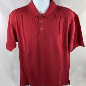 Red Head Shirt Mens Large Polo Golf Casual Red Short Sleeve Cotton Button Collar